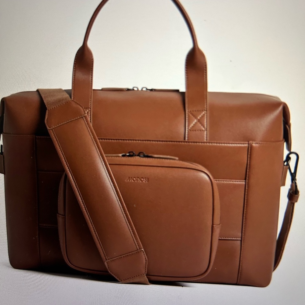 COPY - Brown Leather Duffel Bag with Adjustable Strap and Modern Design